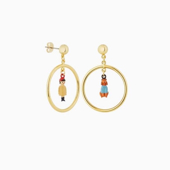 LES NEREIDES Asymmetrical little girl and dachshund earrings - Picture 2 of 3